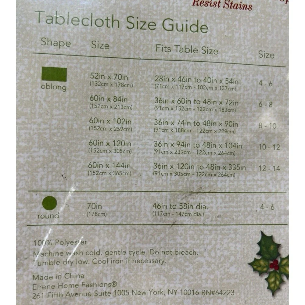 Winter Poinsettia Stain Release Damask Tablecloth Oblong 52in x 70in Holiday
